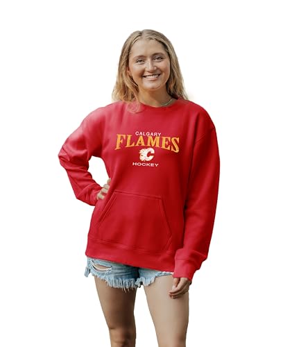 Blue 84 Calgary Flames NHL Officially Licensed Women's Pocket Crewneck Sweatshi…