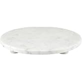 Santa Barbara Design Studio Marble Serving Board Strong Stone Round Footed Tray, 12" Diameter, White