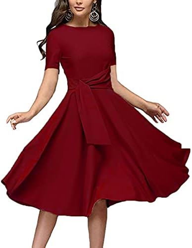 Women's Elegance Audrey Hepburn Style Ruched Dress Round Neck Short Sleeve  Swing Midi A-line Dresses, Red, XX-Large price in Saudi Arabia | Amazon  Saudi Arabia | kanbkam