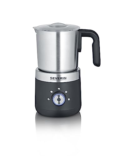 SEVERIN Milk Frother, Electric Milk Frother with Stainless Steel Milk Container, Milk Frother for Cold and Warm Frothing, Black/Silver/Stainless Steel, SM 3588