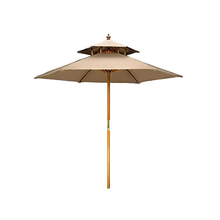 Trademark Innovations 7' Wood 2 Tier Pagoda Style Patio Umbrella (Tan) LAVORIST