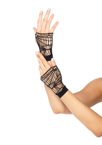 Leg Avenue Women's Distressed Net Fingerless Gloves, Black, One Size