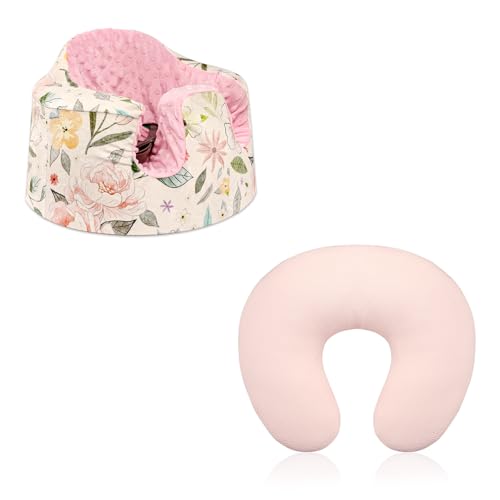 Muslin Baby Nursing Pillow Cover, Removeable Breastfeeding Pillow Slipcover, Baby Seat Cover Compatible with Bumbo Seat, Soft Comfortable Seat Cover for Baby Girl Boy, Pink