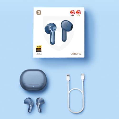 SOUNDPEATS Air6 HS BT 6.0 Wireless Earbuds, Semi-in-Ear Bluetooth Earphones with 13mm Triple-Magnet Bio-Composite Driver, LDAC & Hi-Res Audio, 45H Playtime, 4-Mic Noise Cancelling, IPX5 (blue)