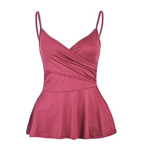 iYBUIA Women's Basic Cotton Camisole Shelf Bra Layering Cami Tank Tops 7 Colors Watermelon Red