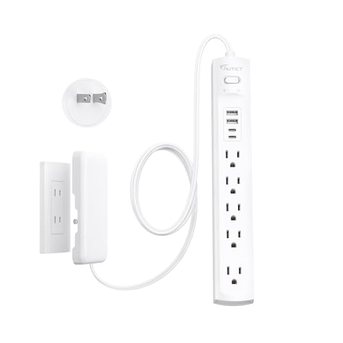 NUTICT 5-Outlet 4-USB 1440J Surge Protector White 10ft Cord