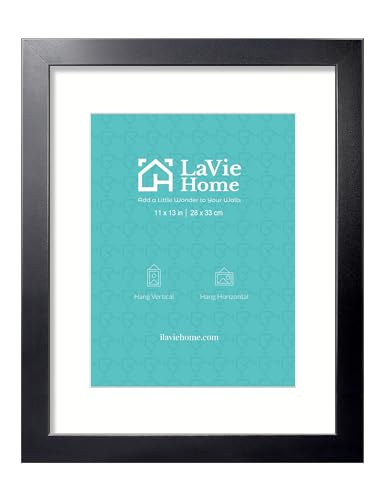 LaVie Home 11 x 13 Picture Frame Black Poster Frame,Display Pictures 8x10 with Mat or 11x13 Without Mat, Stable and Sturdy Frame and Polished Plexiglass, Horizontal and Vertical Format of The Walls