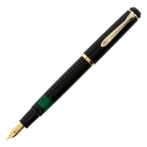 Pelikan M150 Fountain Pen with Gold-Plated Stainless Steel Nib and Clip, Medium Point, Black Barrel (993543)