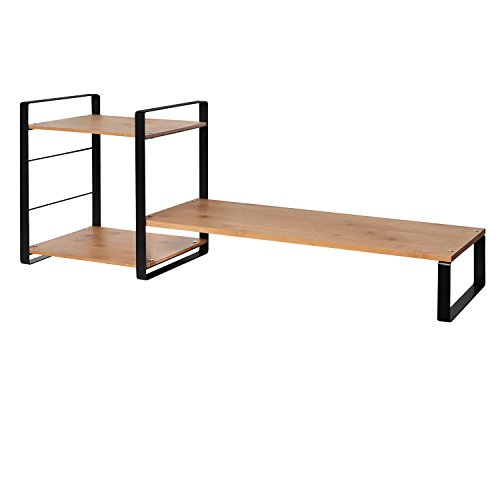 JackCubeDesign Bamboo Monitor Stand Computer Riser Laptop Desktop Storage Organizer Phone Board with 2-Tier Compartments and Keyboard Storage Space â€“ :MK363A