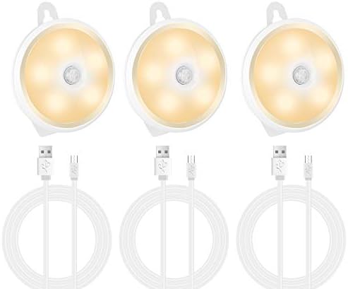 5-LED Stick On Motion Sensor Night Lights with Built-in USB Rechargeable Battery (3-Pack,Warm White)