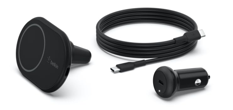 Belkin MagSafe-Compatible Magnetic Wireless Car Charger 10W - BoostCharge Pro Wireless Charger, Magnetic Car Vent Phone Mount for iPhone 16, iPhone 15, 14, & 13 Series, Power Supply Included - Black