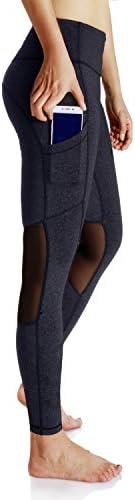 High Waisted Mesh Yoga Pants Capris For Women With Pockets - 4 Way Stretch Tummy Control Workout Leggings (S: Waist26''-28'', Hip34''-36'', Dark Grey)