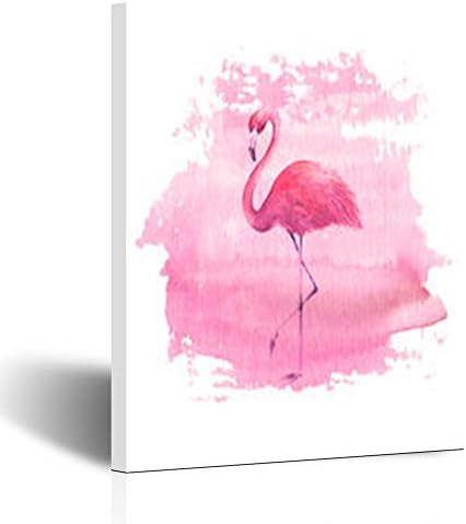 Homeyard Canvas Prints Wall Art Aquarelle Flamingo On Pink Watercolor Hand Drawn Wildlife Abstract Exotic 12 x 12 Inches Wooden Framed Artwork Painting Home Decor Bedroom Office