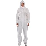 Raytex 30203 Microporous Disposable Coveralls Protective Breathable Hooded Suit with Elastic Cuffs, Ankles and Waist,Zip Front Opening, Serged Seams for Spray Paint Chemical Industrial(X-Large,White)