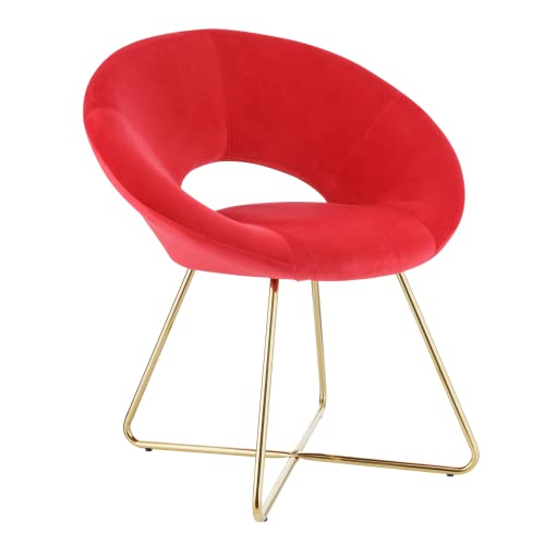 Baroni Home Gepolster runder Samtsessel mit goldfarbenen Eisenbeinen, Büro- oder Esszimmerstuhl, bequem, mit ergonomischer Sitzfläche, 71x59x84 cm, Rot