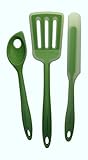 Silicone Kitchen Utensils: cmsHome Premium Food Grade Green Ice 3 Piece Set Silicone Kitchen Tools Non-stick Non-toxic Large Pancake Turner, Slotted Mixing Spoon, Knife