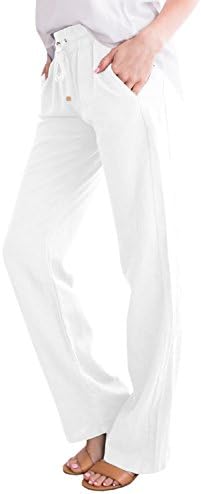 chimikeey Womens Drawstring Linen Cotton Elastic Waist Long Pants with Pockets