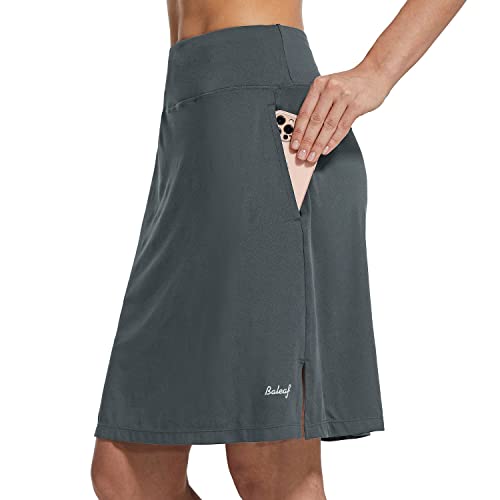 BALEAF Women's 20" Knee Length Skorts Skirts Athletic Modest Long Golf Casual Skirt Zipper Pocket UV Protection Gray M