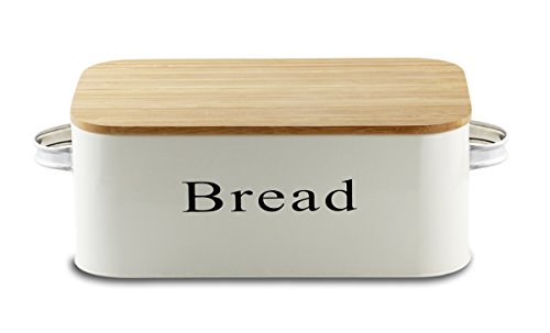 Bread Box - Vintage Metal Bread Bin Cream with Bamboo Lids - By Svebake