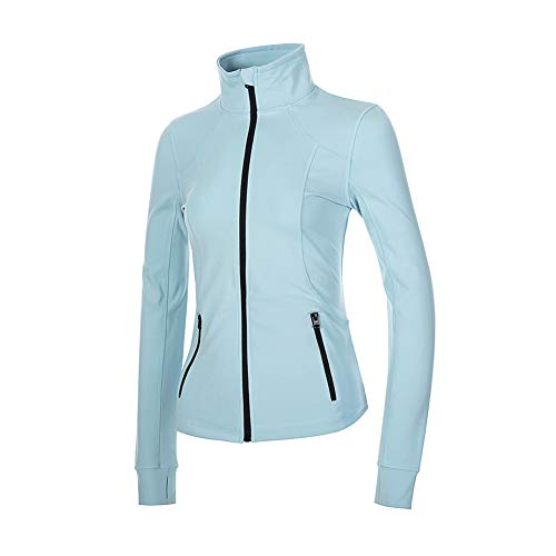 Dolcevida Women's Slim Fit Workout Track Jackets Full Zip Stretchy Warm up Active Running Jacket with Thumb Holes (Sea Angel, M)