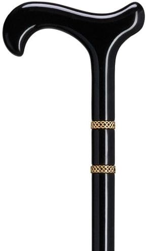 Classy Unisex Bijoux Black Derby Shaped Handle Walking Cane, 36" , Made in USA - Harvy Cane Item# 9589800 (Black, High Gloss)