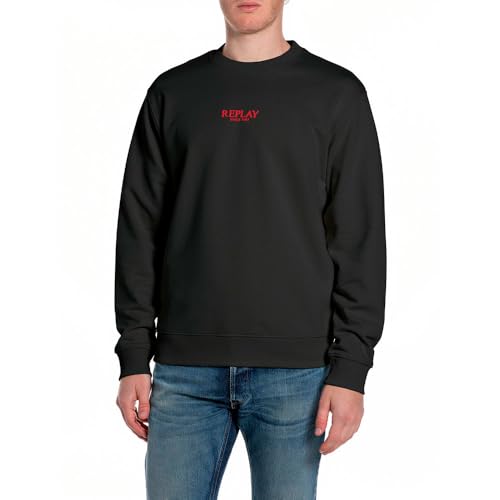 Replay Sweat-Shirt pour Homme, 098 Black (Noir), S