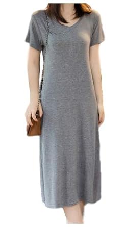 Amazon シオン Tシャツ ワンピース マキシ丈 涼しげ 半袖 グレー