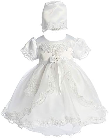 Baby Girls White Christening Baptism Dedication High-Low Dress Gown w/Bonnet