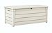 Keter Brightwood 120 Gallon Resin Large Deck Box with Included Suspensions Basket for Towels, Storage Net, Drainage Holes-Perfect for Storing Pool Toys and Accessories, White