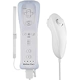 Wii Controller, PowerLead Built-in Motion Plus Remote and Nunchuck Controller for Nintendo Wii and Wii U + Silicon Case White