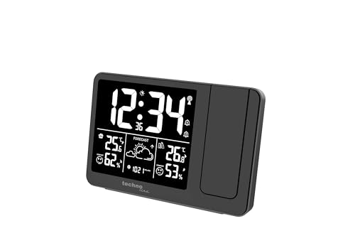 Technoline WT548 - Despertador con proyección, Radio Despertador con pronóstico del Tiempo, Temperatura Interior, Humedad Interior, indicador de Temperatura Exterior, transmisor Exterior, Pilas