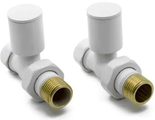 UKDD® Towel Rails Valve Radiators Suitable for Installation of Your Heated Designer Minimalist Central Heating System (Towel Rail Straight White Valves (Pair))