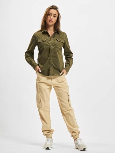 Women Vintage Shirt Long Sleev, Farbe: Olive, Größe: XS
