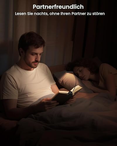 Glocusent Leselampe Buch Klemme 26 LEDs, Buchlampe mit 5 Farbtemperatur & Stufenlose Helligkeit, USB-C Wiederaufladbare Klemmlampe, Lange Laufzeit, 360° Flexibel Klemmleuchte für Nachtlesen ins Bett