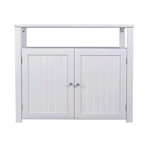 Good Life Double-Door Pet Crate Cat Washroom Hidden Cat Litter Box Enclosure Furniture Cat House Right/Left Side Entrance Selectable with Table Home Nightstand Large Box White Color