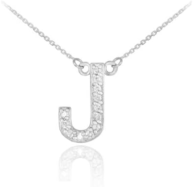14k White Gold Diamond Letter J Initial Pendant Necklace, 20"