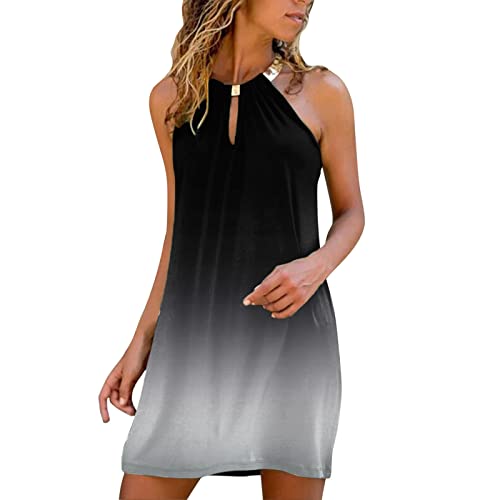 LAOSONG Summer Pullover Dress for Women 2022 Print Halter Neck Sleeveless Short Casual Dresses Beach Wrap Mini Shift Sundress