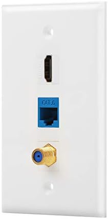 IBL- 3 Port Wall Plate with Coaxial TV Cable F Type + Cat6 Ethernet + HDMI Keystone Female to Female Jack in White