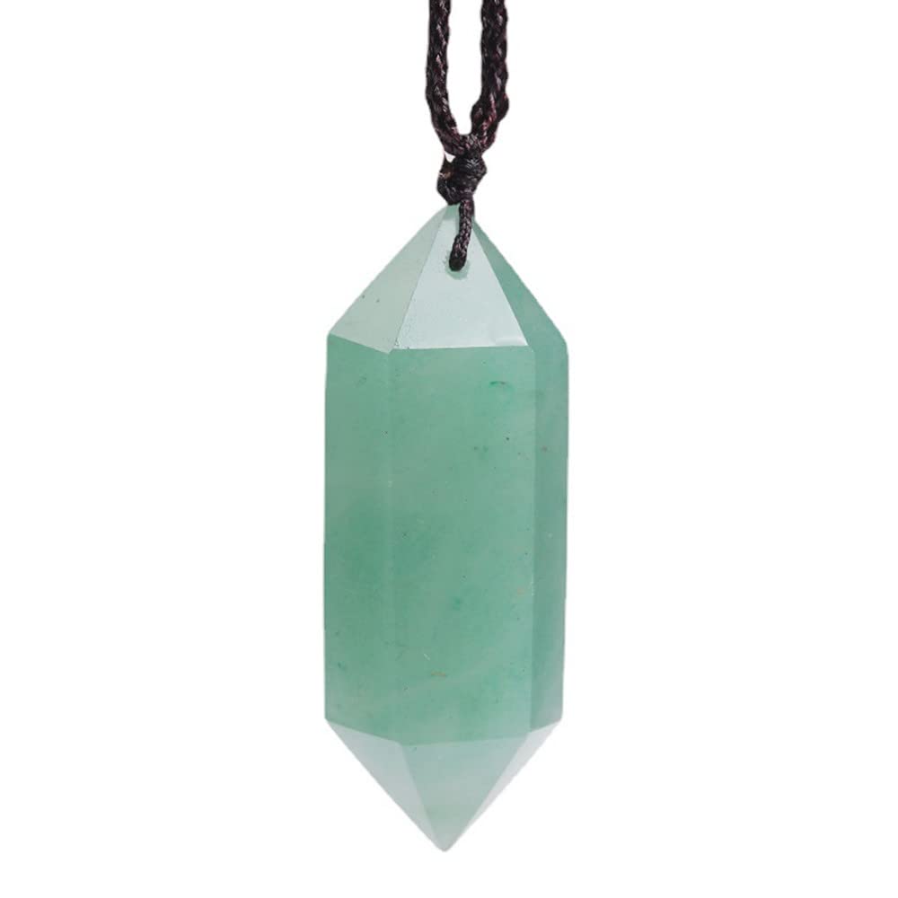 Natural Green Aventurine Healing Crystal Pendants, Double Pointed Gemstone Pendant Necklace Chakras Jewelry for Men & Women