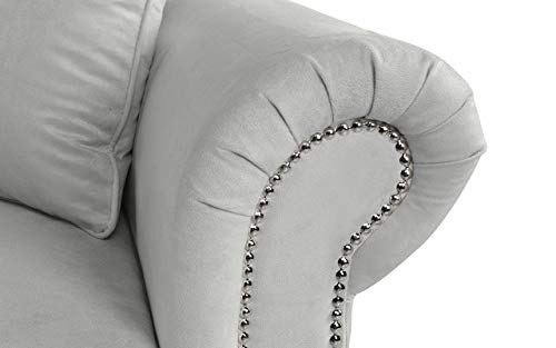 Sofamania Large Classic Velvet Fabric Living Room Chaise Lounge with Nailhead Trim (Light Grey) - Thumbnail 6