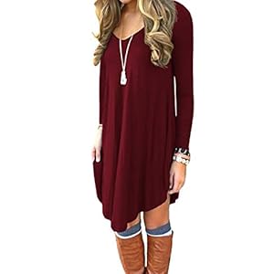 DEARCASE Women’s T Shirt Dress Long Sleeve V-Neck Floral Print Casual Loose Flowy Swing Dresses