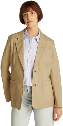 Tommy Hilfiger Donna Blazer Linen Regular Monopetto, Marrone (Camel), 50