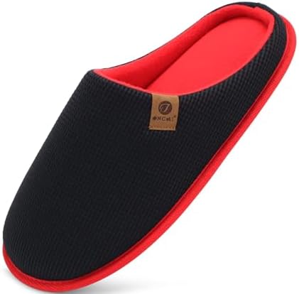 Men\'s Black Orange Cushion Foam Shake Fleece Faux Fur Lining House Slipper Shoes Men main image 4