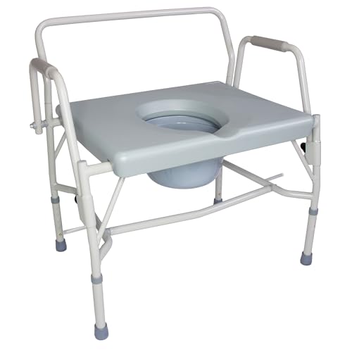 Photo 1 of DMI Drop Arm Portable Toilet Commode, Extra-Wide Seat, 500 Pound Weight Capacity, Bucket with Lid Included, Adjustable Legs, Elderly Assistance Products, Grey