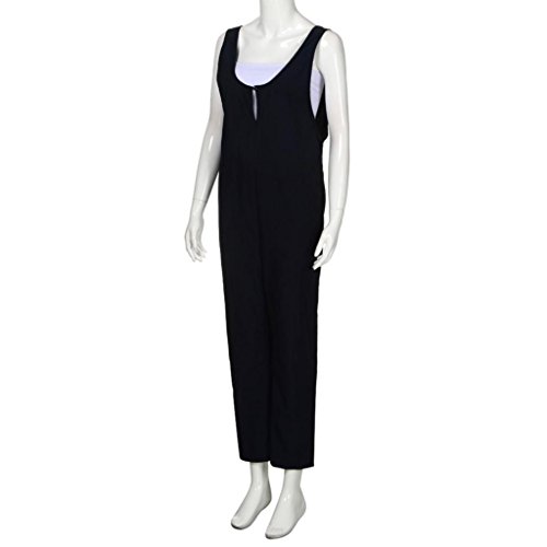 Highpot Women Plus Size Baggy Linen Overalls Wide Leg Pants Rompers Jumpsuit (M, Black)