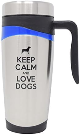 Suck Up Gifts Keep Calm and Love Dogs Stainless Steel 16 Oz Travel Tumbler Mug (Blue)