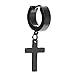 Pair Stainless Steel Black Huggie Hinged Hoop Earrings with Cross Men Women