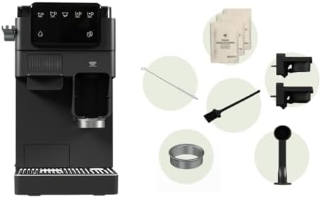 Juno Cafetera semiautomática con molinillo integrado y pantalla táctil | Café en grano recién molido sin cápsulas | Compacta, intuitiva y fácil de limpiar | Color negro