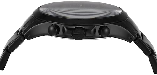 Relojes de hombre, Movimiento de cuarzo cronógrafo y caja de 46 mm con correa de acero inoxidable, Negro azabache