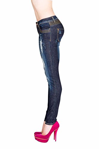 VIRGIN ONLY Women's Embellished Skinny Jeans (Dark Blue, 7)